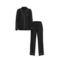 Сатинова піжама Victoria's Secret Satin Long Pajama Set - колір Black