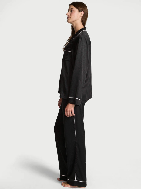 Сатинова піжама Victoria's Secret Satin Long Pajama Set - колір Black