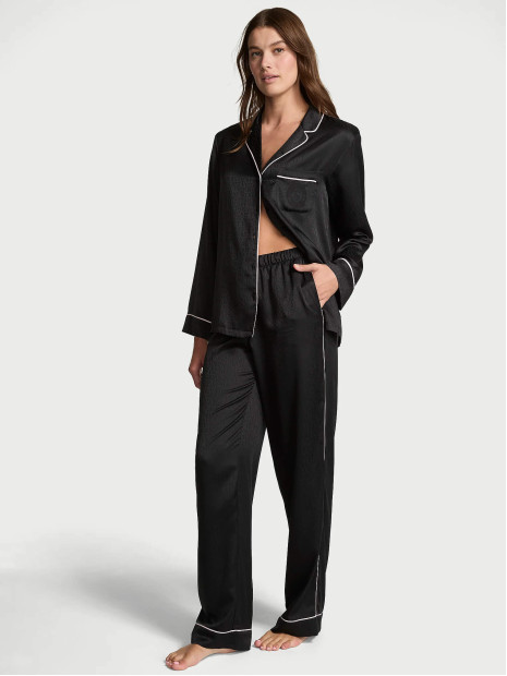 Сатинова піжама Victoria's Secret Satin Long Pajama Set - колір Black