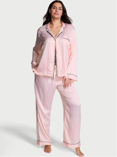 Сатинова піжама Victoria's Secret Glazed Satin Long Pajama Set - колір Print