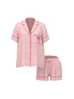 Сатинова піжама Victoria’s Secret Signature Satin Short Pajama Set Angel Pink Large Dot Jacquard W Pocket Graphic