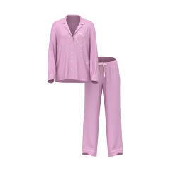 Сатинова піжама Victoria's Secret Signature Satin Heart Long Pajama Set Bikini Pink Jacquard W Heart Pocket