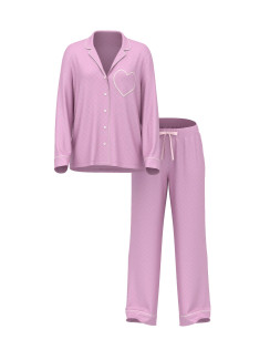 Сатинова піжама Victoria's Secret Signature Satin Heart Long Pajama Set Bikini Pink Jacquard W Heart Pocket
