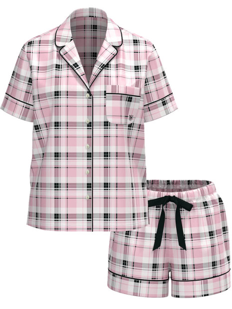 Фланелева піжама Flannel Long PJ Set Coconut White/Black White Gold Lurex від Victoria's Secret