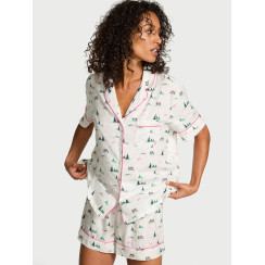 Фланелева піжама Cotton Flannel Short Pajama Set Coconut White/Rose Garden Whimsy від Victoria's Secret