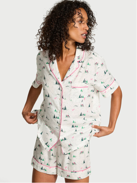 Фланелева піжама Cotton Flannel Short Pajama Set Coconut White/Rose Garden Whimsy від Victoria's Secret