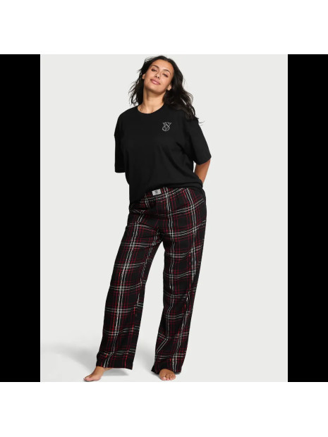 Фланелева піжама Victoria’s Secret Plaid Shine Patch штани та футболка з коротким рукавом