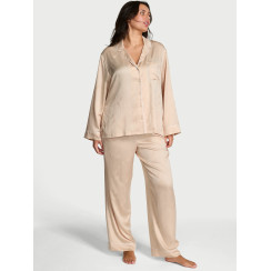 Сатинова піжама Victoria's Secret Signature Satin Long Pajama Set - колір Champagne Jacquard W Champagne Bottles