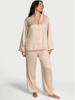 Сатинова піжама Victoria's Secret Signature Satin Long Pajama Set - колір Champagne Jacquard W Champagne Bottles