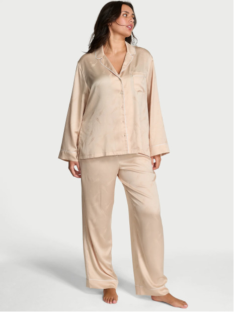 Сатинова піжама Victoria's Secret Signature Satin Long Pajama Set - колір Champagne Jacquard W Champagne Bottles