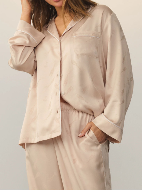 Сатинова піжама Victoria's Secret Signature Satin Long Pajama Set - колір Champagne Jacquard W Champagne Bottles