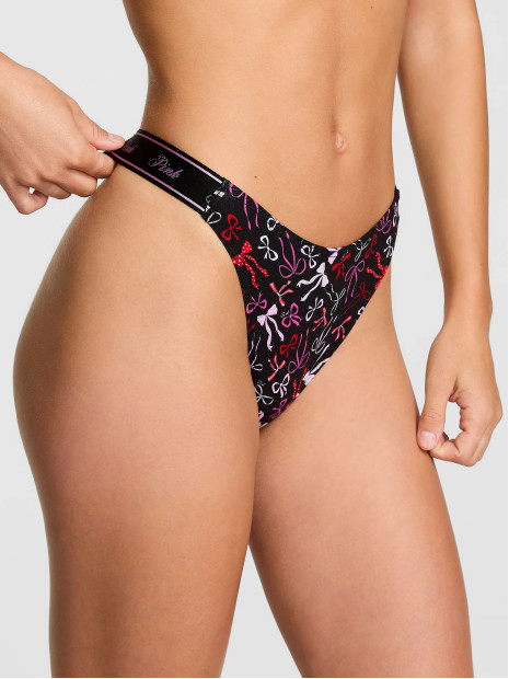 Котонові трусики стрінги Pink VS - колір Black Bow Print