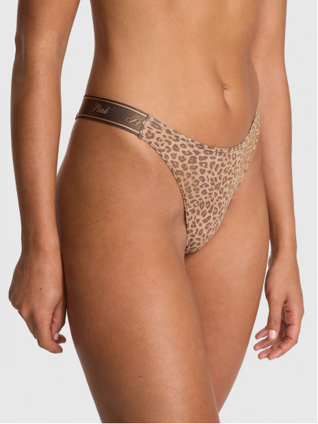 Котонові трусики стрінги Pink VS - колір Birch Brown Leopard Print