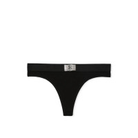 Котонові трусики стрінги Pink VS Logo Cotton Shine Patch Thong Panty - колір Black