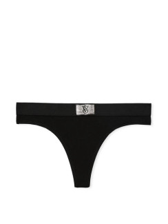 Котонові трусики стрінги Pink VS Logo Cotton Shine Patch Thong Panty - колір Black