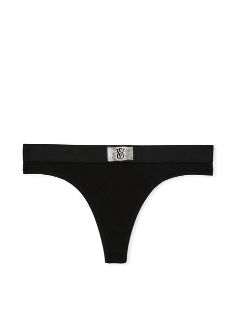 Котонові трусики стрінги Pink VS Logo Cotton Shine Patch Thong Panty - колір Black
