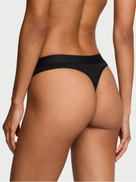 Котонові трусики стрінги Pink VS Logo Cotton Shine Patch Thong Panty - колір Black