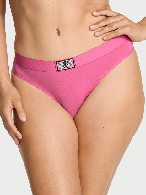 Котонові трусики стрінги Pink VS Logo Cotton Shine Patch Thong Panty - колір Rose Garden Pink