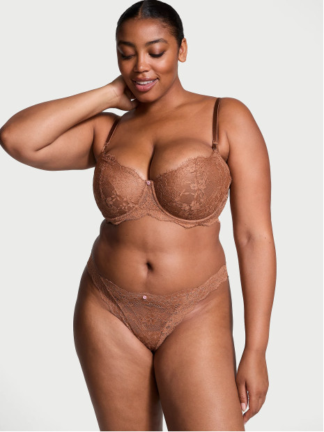 Мереживні трусики бразиліана Lace Brazilian Panty Victoria's Secret - колір Caramel