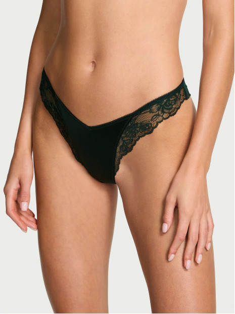 Стрінги від Rose Lace-Trim High-Leg Thong Panty Victoria's Secret - колір Cilantro