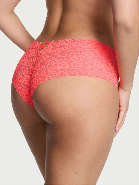 Мереживні трусики чіки Victoria's Secret - колір Neon Coral