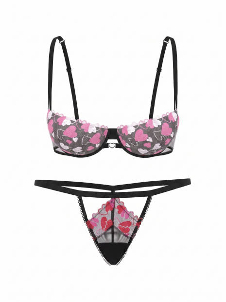 Комплект білизни PINK Wink Push-Up Balconette - колір Black Mesh
