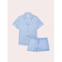 Сатинова піжама PINK x LoveShackFancy Satin Short Pajama Set - колір Windsurfer Blue Logo