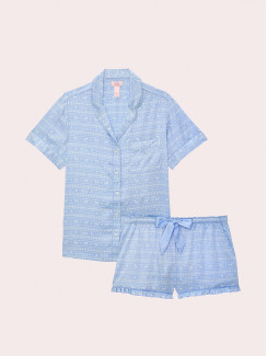 Сатинова піжама PINK x LoveShackFancy Satin Short Pajama Set - колір Windsurfer Blue Logo