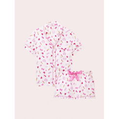 Сатинова піжама PINK x LoveShackFancy Satin Short Pajama Set - колір VS White Bisous