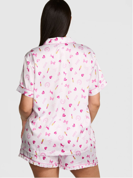 Сатинова піжама PINK x LoveShackFancy Satin Short Pajama Set - колір VS White Bisous