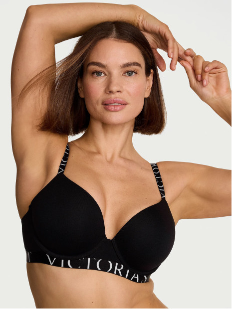 Комплект білизни Victoria's Secret The T-shirt Perfect Shape Cotton Exploded Logo Push-Up Bra - колір Black