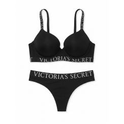 Комплект білизни Victoria's Secret The T-shirt Perfect Shape Cotton Exploded Logo Push-Up Bra - колір Black