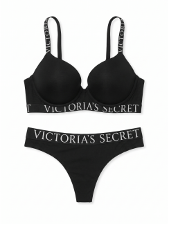 Комплект білизни Victoria's Secret The T-shirt Perfect Shape Cotton Exploded Logo Push-Up Bra - колір Black