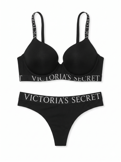 Комплект білизни Victoria's Secret The T-shirt Perfect Shape Cotton Exploded Logo Push-Up Bra - колір Black