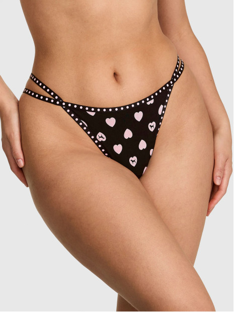 Котонові трусики стрінги Pink Logo Thong Panty - колір Black Heart & Dog