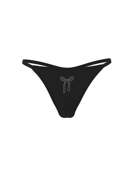 Котонові трусики стрінги Pink Logo Thong Panty - колір Black Bow Diamante Graphic