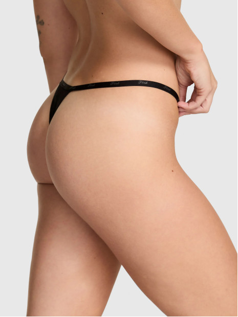 Котонові трусики стрінги Pink Logo Thong Panty - колір Black Bow Diamante Graphic