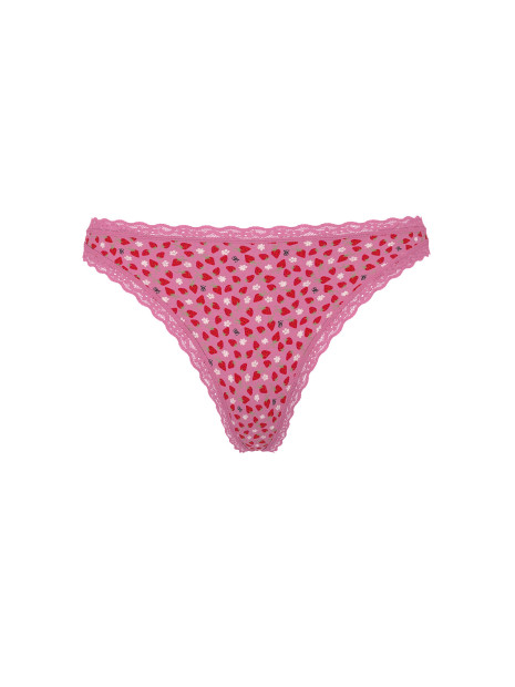 Котонові трусики стрінги Pink Cotton Lace-Waist Thong - колір Pink Sugar Strawberries