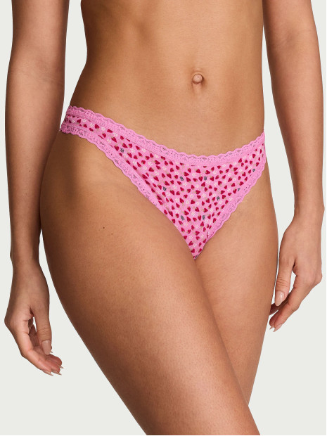 Котонові трусики стрінги Pink Cotton Lace-Waist Thong - колір Pink Sugar Strawberries