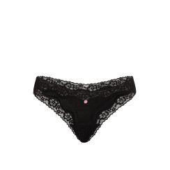Котонові трусики стрінги Pink Cotton Lace-Waist Thong - колір Black