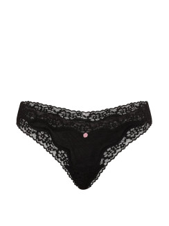 Котонові трусики стрінги Pink Cotton Lace-Waist Thong - колір Black