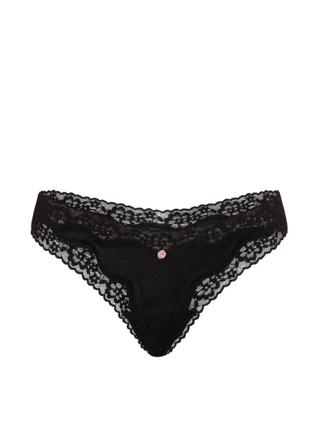 Котонові трусики стрінги Pink Cotton Lace-Waist Thong - колір Black