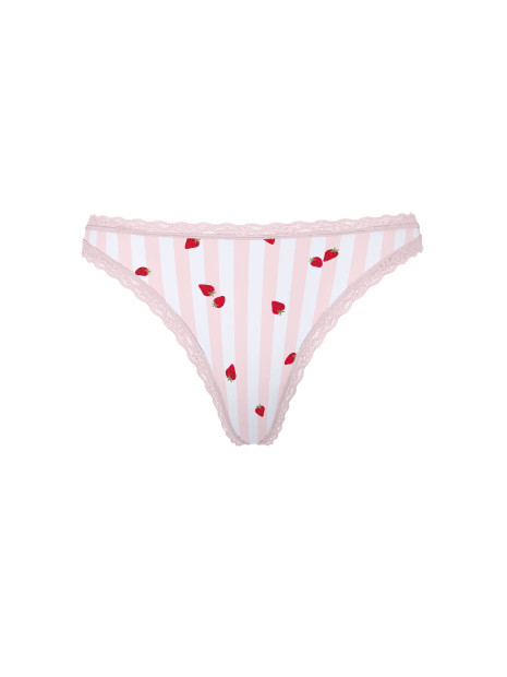 Котонові трусики стрінги Pink Cotton Lace-Waist Thong - колір Pretty Blossom Strawberry Stripes