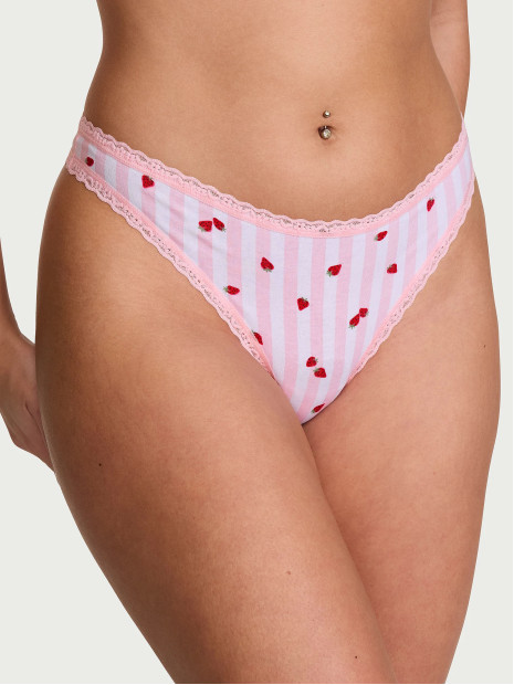 Котонові трусики стрінги Pink Cotton Lace-Waist Thong - колір Pretty Blossom Strawberry Stripes