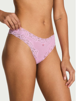 Котонові трусики стрінги Cotton Shadow Stripe Lace-Waist Thong Panty - колір Bikini Pink