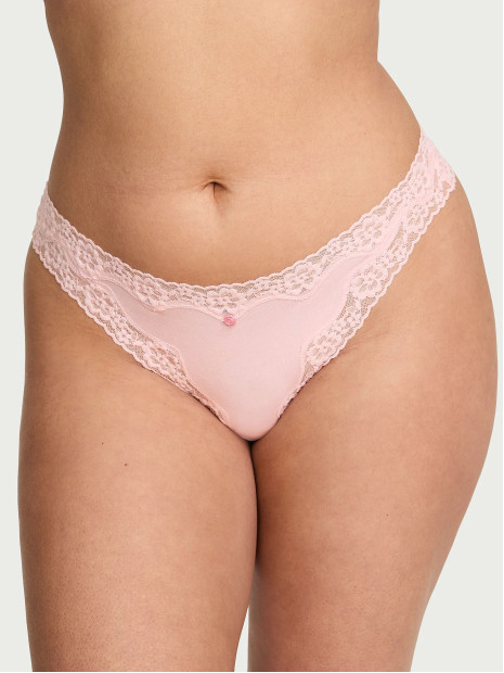 Котонові трусики стрінги Cotton Shadow Stripe Lace-Waist Thong Panty - колір Angel Pink