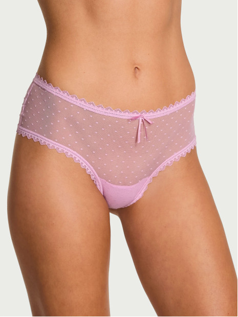Мереживні трусики чіки Victoria's Secret Bow Lace Mesh Cheeky Panty - колір Bikini Pink