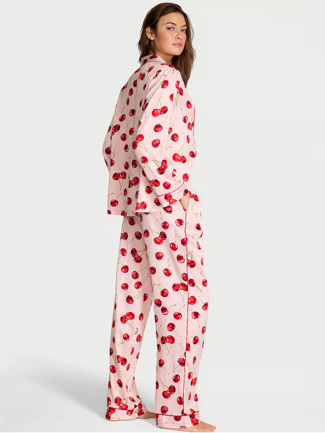 Сатинова піжама Victoria's Secret Signature Satin Long Pajama Set - колір Bright Vermillion Exploded Cherries