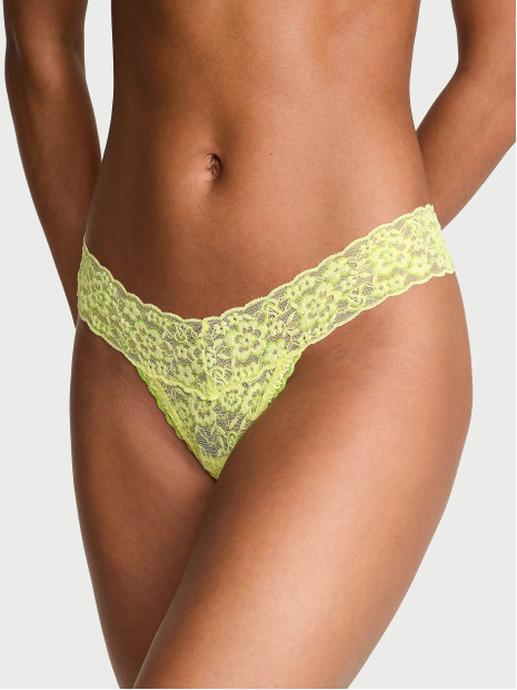 Мереживні трусики від Victoria's Secret Lace Thong Panty - колір Lime Yellow