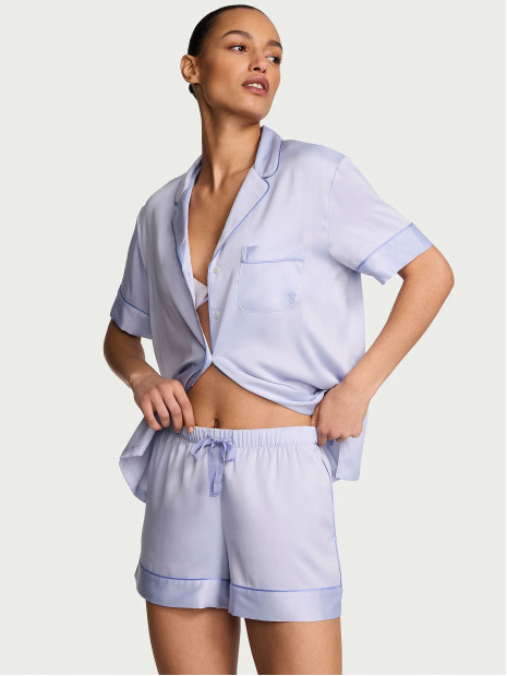 Сатинова піжама Victoria's Secret Signature Satin Short Pajama Set - колір Icy Lavender